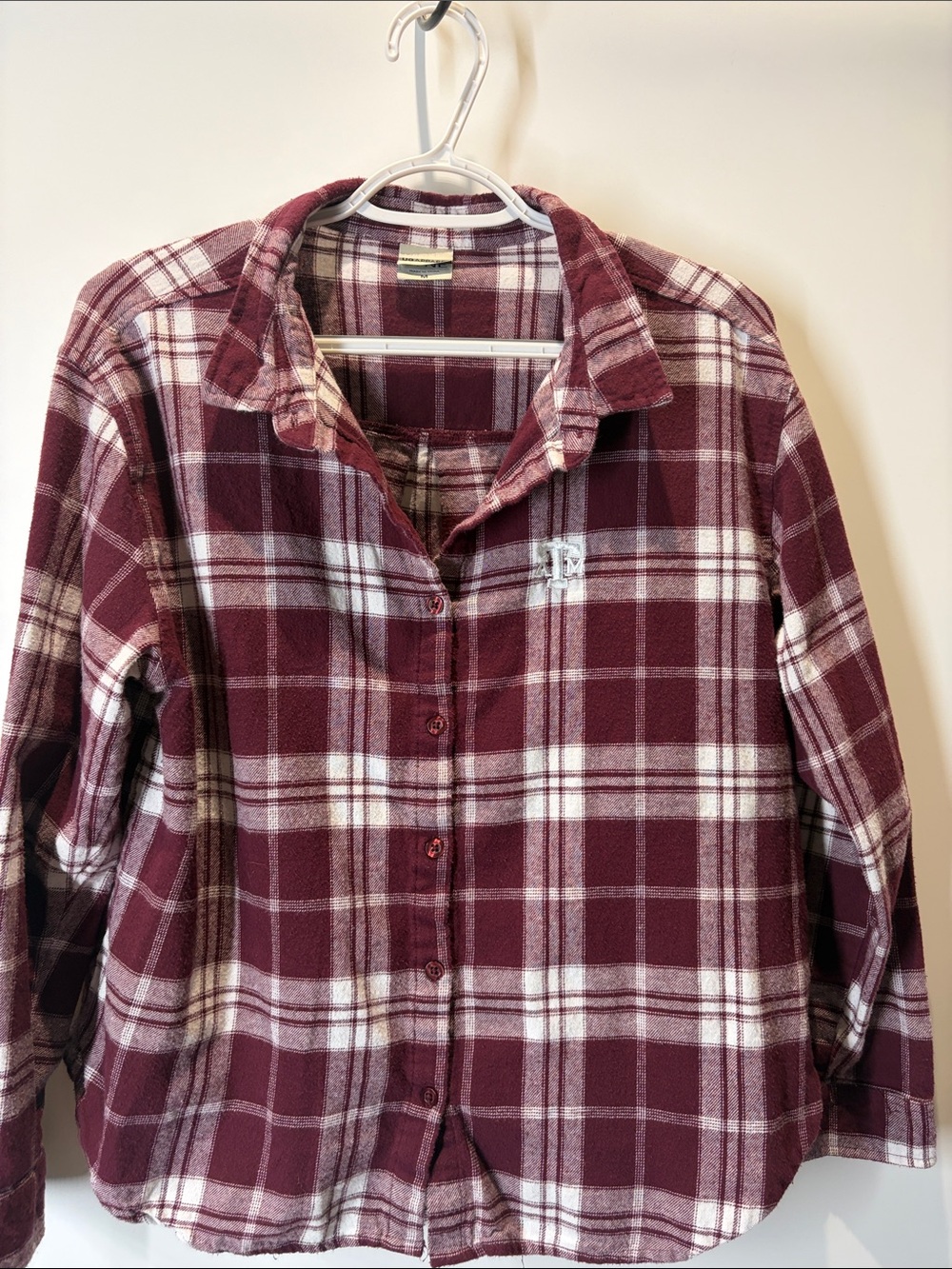 Women's Burgundy ATM Logo Plaid Button-Up Shirt Jacket